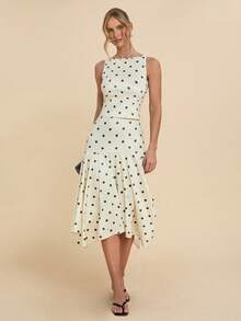 COSMINA 两件套女士优雅波点不对称下摆套装，百搭叠穿，适合约会和日常穿着，四季皆宜 - 杏色 - 查看 1