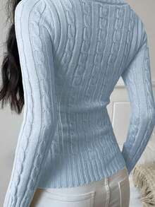 SHEIN EZwear 女士小熊刺绣长袖毛衣，女士套头毛衣，浅蓝色上衣，女士蓝色毛衣，女士毛衣 - 藍色 - 查看 7