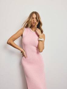 Aralina 女士休闲春季圆领针织衫，侧边撞色条纹设计，非常适合外出穿着 - 粉色 - 查看 7