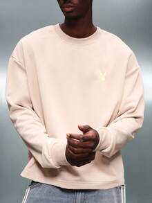 PLAYBOY X SUMWON Sweat-shirt-shirt oversize à manches longues avec imprimé pleine surface au dos et petit logo poitrine pour hommes, streetwear casual - Kaki - Voir 4