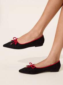 CUCCOO CHICEST Giày bệt đi làm thời trang và thanh lịch dành cho nữ có trang trí nơ mũi nhọn - màu đen - Xem 4