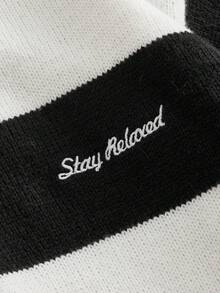 SWAVVY Suéter polo de manga larga con rayas blancas y elegante para hombres - Blanco y Negro - Ver 4