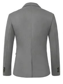 Manfinity Nomadique 男士麂皮领休闲西装外套，秋冬款 - 淺灰色 - 查看 2