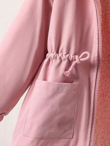 SHEIN Emery Rose Kids 女童休闲保暖连帽拉链抽绳外套，秋冬季 - 淺粉色 - 查看 5