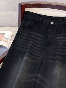 Manfinity Joysei Quần jeans ống rộng màu xanh nhạt bạc màu phong cách đường phố Y2K dành cho nam. - màu đen - Xem 7