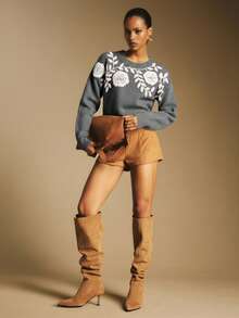 Poéselle Casual Retro Round Neck Long Sleeve Women Sweater In Fall/Winter,Sweaters For Women - Grey - View 7