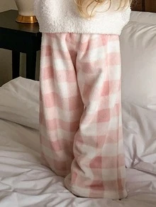 DAZY 女童蝴蝶结提花长袖上衣和格子裤睡衣套装 - 粉色 - 查看 7