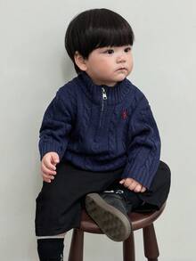 DAZY Áo len tay dài dáng rộng thêu họa tiết đơn sắc phong cách Hàn Quốc cho bé trai mới biết đi - Màu xanh hải quân - Xem 8