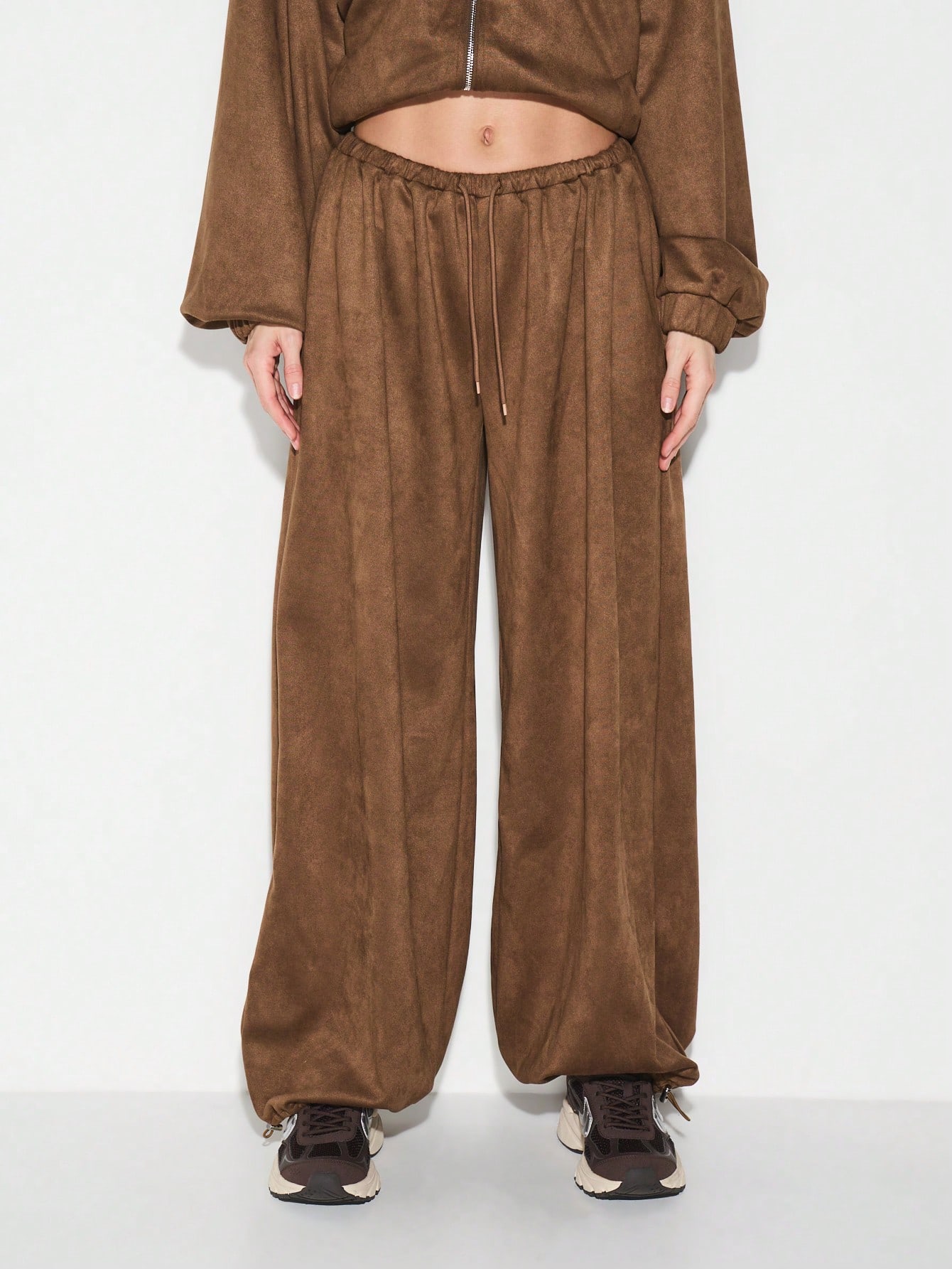 KIZN Pantalones palazzo de gamuza de pierna ancha con cordón