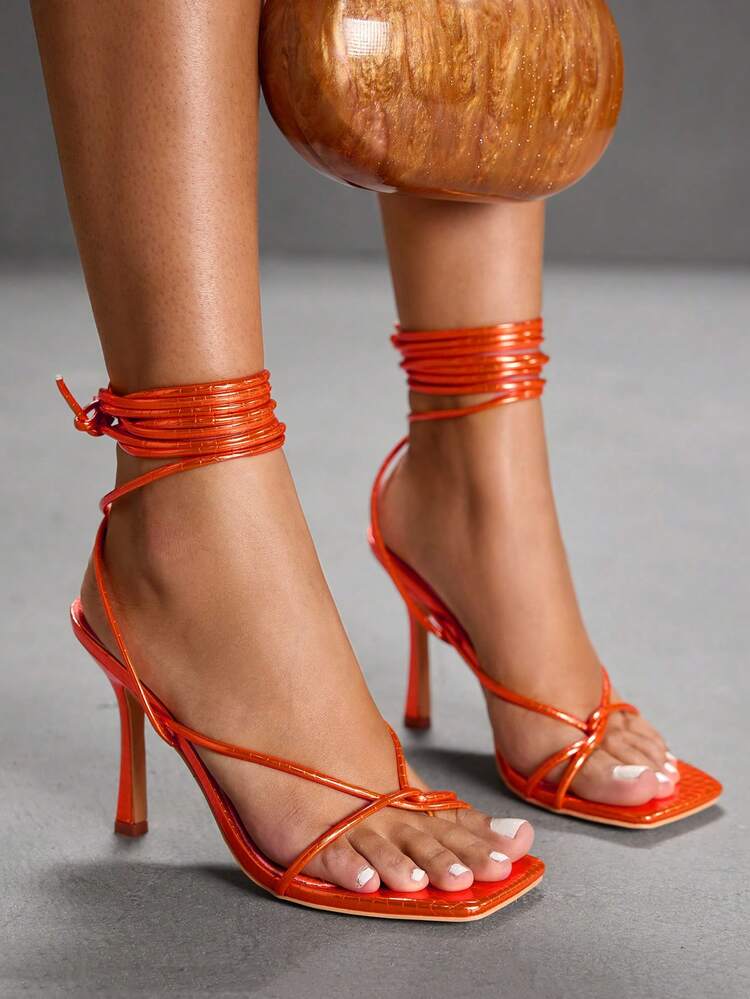 CUCCOO SZL Women's Fashion Square Toe Lace-Up Heeled Sandals