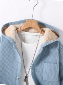 SHEIN Vacaura Tween Boy 基本款休闲灯芯绒连帽夹克，带保暖衬里