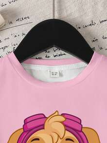 SHEIN | PAW Patrol Young Girl Cute Puppy Print Round Neck Short Sleeve T-Shirt, Summer - White - View 3