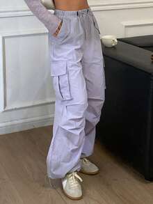 DAZY Quần ống rộng xếp ly phối màu Tie Dye dành cho nữ, quần ống rộng túi rộng thoải mái - Màu tím - Xem 6