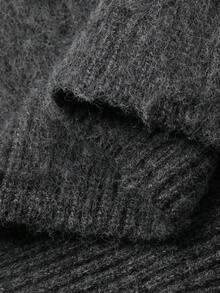 Dazy-Less 女士纯色高领蝙蝠袖短袖宽松休闲针织上衣，秋冬款 - 灰色 - 查看 7