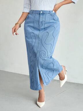 Firerie Jupe en jean moulante casual avec fente, grande taille