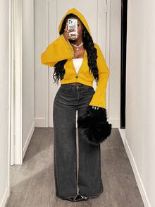 BamGleam Áo nỉ dài tay có mũ, màu trơn, kiểu punk, khóa kéo, thích hợp cho mùa đông. - Màu vàng - Xem 5