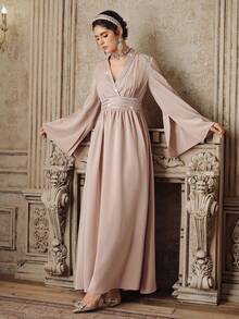 Anewsta Đầm thêu cổ chữ V thanh lịch với dải ruy băng trang trí dành cho nữ, thích hợp cho các bữa tiệc, lễ đính sequin, đám cưới, mùa xuân, mùa hè, những dịp trang trọng, ngày Valentine, lễ hội hóa trang. - Xám - Xem 5