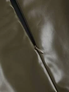 Sweetra Sexy Low-Waist Chic PU Leather Slit Mini Skirt, Spring/Summer - Army Green - View 5