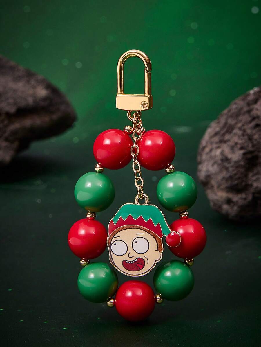 Rick and Morty X SHEIN 1pc Zinc Alloy Drip Oil Cartoon Christmas Series Beaded Keychain, Luxury Niche Couple Casual, Also Suitable For Bag Decor, Fit For Party, Concert, Festival - Gold - View 1