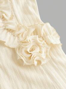 SHEIN MOD 杏色3D立体花朵露背连衣裙，荷叶边下摆，单身派对礼服，中长款女装，秋季连衣裙，奶油色连衣裙，晚礼服，返校节礼服，秋季服装 - 杏色 - 查看 3