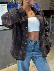 INAWLY 大码女式翻领格子单排扣休闲百搭衬衫 - 彩色 - 查看 4