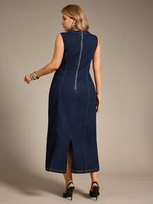 Auralis 大码女式休闲无袖牛仔束腰中长连衣裙，夏季