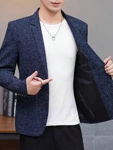 Manfinity Mode Men's Casual Lapel NeckCommuter Suit Jacket - Navy Blue - View 5