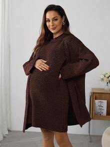 SHEIN Maternity Casual Sleeveless Knit Dress & Cardigan Set, Autumn/Winter