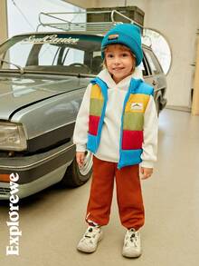 SHEIN 2pcs/Set Young Boy Elasticized Waist Cartoon Decor Casual Fleece Pants - Coffee Brown - View 5