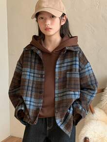 DAZY Tween Girls Plaid Long Sleeve Woven Jacket, Fall - Brown - View 6