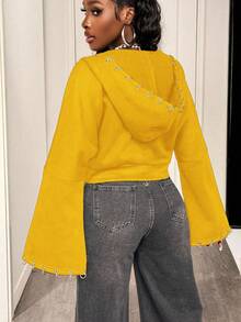 BamGleam Áo nỉ dài tay có mũ, màu trơn, kiểu punk, khóa kéo, thích hợp cho mùa đông. - Màu vàng - Xem 2