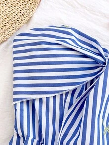 Soleia 女士春夏度假嘉年华邮轮水彩印花扭结露背连体裤，宽松版型，适合派对、约会、情人节、叠穿 - 藍白色 - 查看 3