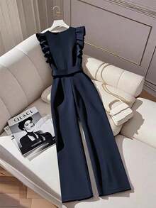 Franclia 女式盖袖连体裤，女式印花拼布连体裤 - 藏蓝色 - 查看 2