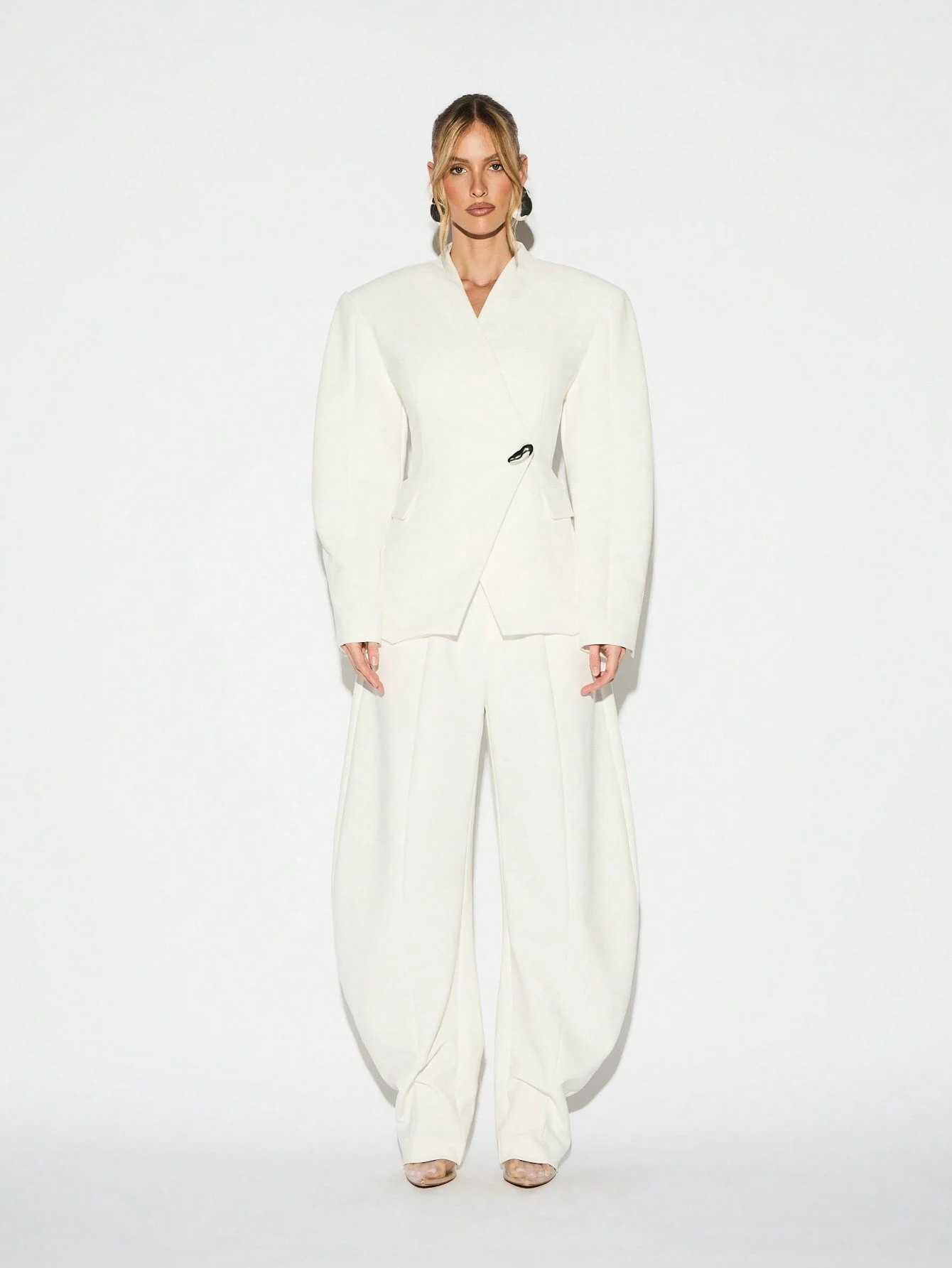 KIZN Shoulder Pad Balloon Sleeve Blazer With Metal Buckle