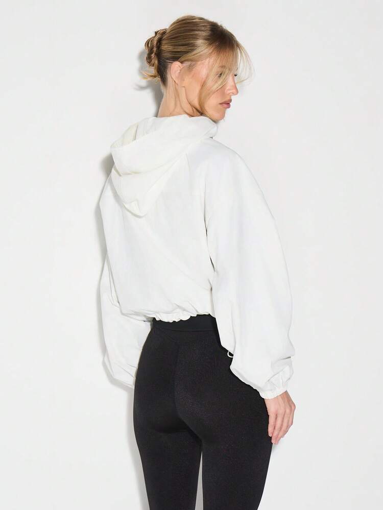 KIZN Cropped Zip Up Hoodie Jacket With Drawstring