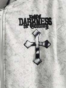 ROMWE Grunge Punk Street Fashion Zebra, Skull, Cross, English Embroidery 2 In 1 Loose Women Sweatshirt - White - View 3