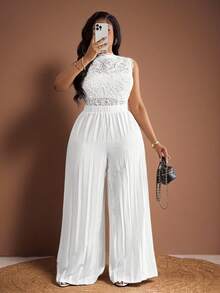 Veslaya Plus Size Women Elegant Commuting Jumpsuit, Fashionable For Summer - White - View 8