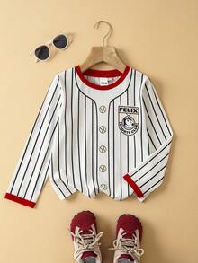 SHEIN Felix The Cat Young Boy Cartoon & Striped Pattern School Style Long Sleeve T-Shirt - متعدد الألوان - مشاهدة 1