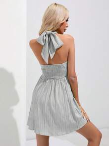 SHEIN VCAY Vestido halter unicolor de espalda abierta con cordón - Gris - Ver 2