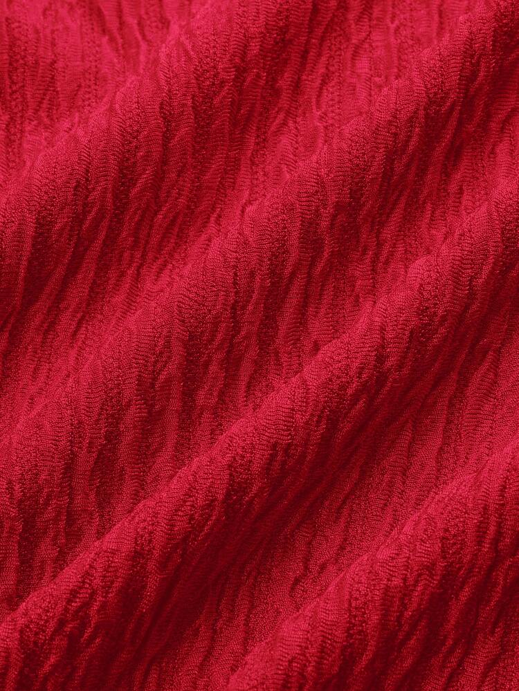 SOLERSUN 女士杏色优雅V领长袖T恤阔腿裤两件套不对称下摆两件套日常休闲女士春夏无袖短袖 - 紅色 - 查看 3