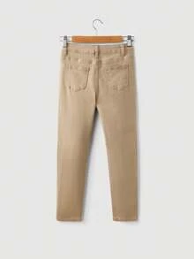 SHEIN 青少年男童两件套街头酷炫做旧涂鸦印花红色牛仔夹克和破洞磨边高弹力紧身牛仔裤套装，适合返校、万圣节和青少年男童秋季服装