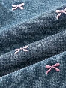 SHEIN ChillGRL Teen Girl Casual Embroidered Bow Wide Leg Aesthetic Jeans Fall Winter - Blue - View 5