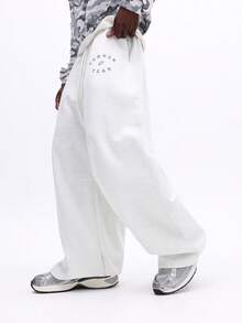 SUMWON Relaxed Fit Graphic Sweatpants With Number Print And Drawstring Waist For Casual Everyday Comfort - Light Grey - View 4