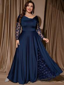 SHEIN Clasi Đầm dài tay thanh lịch phối lưới, kiểu dáng sang trọng, cỡ lớn, thích hợp dự tiệc Giáng sinh, trang phục dự tiệc, trang phục dự tiệc Giáng sinh. - màu đen - Xem 5