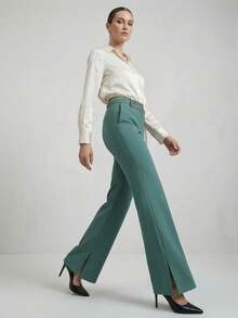 Maija 1 pezzo Pantaloni da donna aderenti a vita alta di colore verde scuro, adatti per l'inizio dell'autunno, pantaloni verde smeraldo, autunno inverno 2025, Natale, Capodanno - Verde - Visualizzare 1