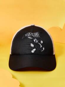 LOONEY TUNES X SHEIN Classic Cartoon Rabbit Print Contrast Color Baseball Cap - Black and White - View 4