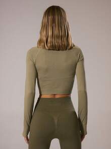 Musera Sport 撞色缝线短款长袖运动夹克，适合板式网球、网球、匹克球等运动。 - 軍綠色 - 查看 4