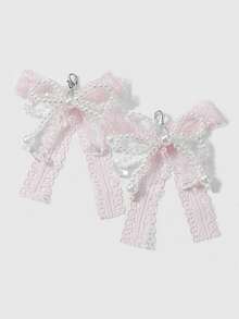 ROMWE Kawaii 2件套ins风可爱精致手工串珠白色仿珍珠、仿水晶、粉色网纱蝴蝶结龙虾扣DIY鞋靴装饰组合套装，适合女性和女孩日常佩戴或作为礼物 - 粉色 - 查看 10