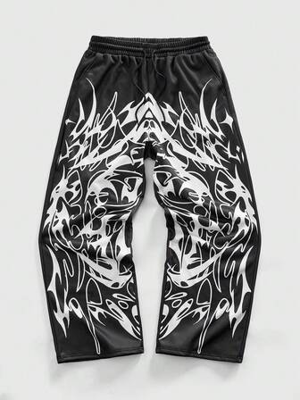 Street Life Pantaloni da uomo alla moda con tasche oblique, stampa giapponese anime a spine