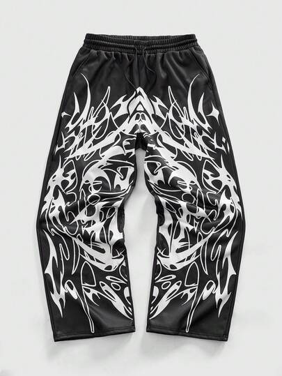 Street Life Men's Fashion Street Oblique Pocket Japanese Anime Thorn Print Pants